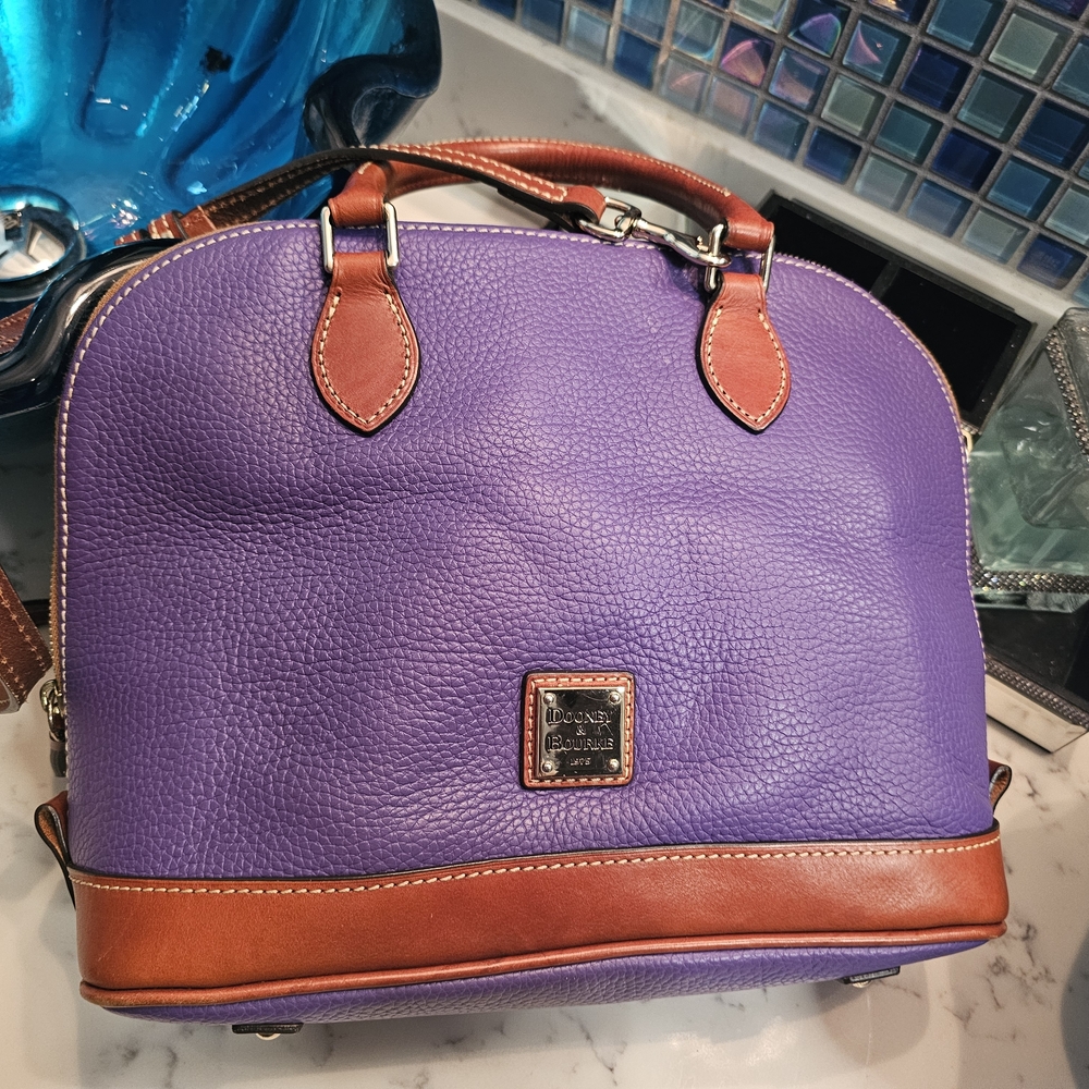 Dooney & Bourke Purple Zipzip Crossbody Violet Satchel with Tan Accents